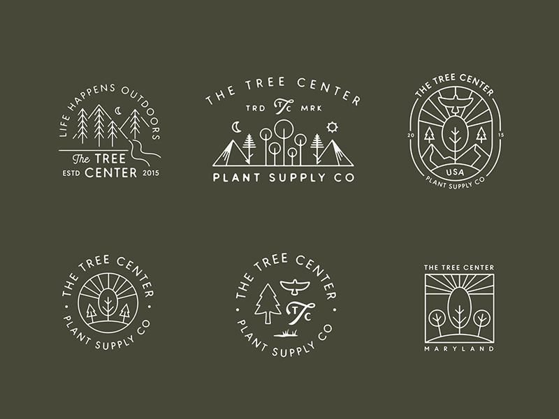 6个线条风格树Logo设计