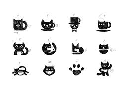 12款手绘猫咖啡logo创意
