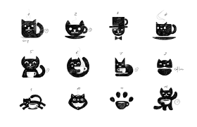 12款手绘猫咖啡logo创意